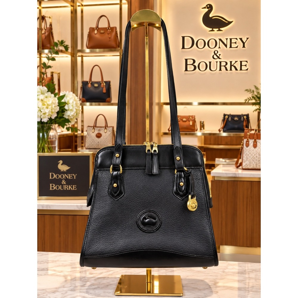 Vintage Dooney & Bourke All Weather Leather Black Pebbled Shoulder Bag